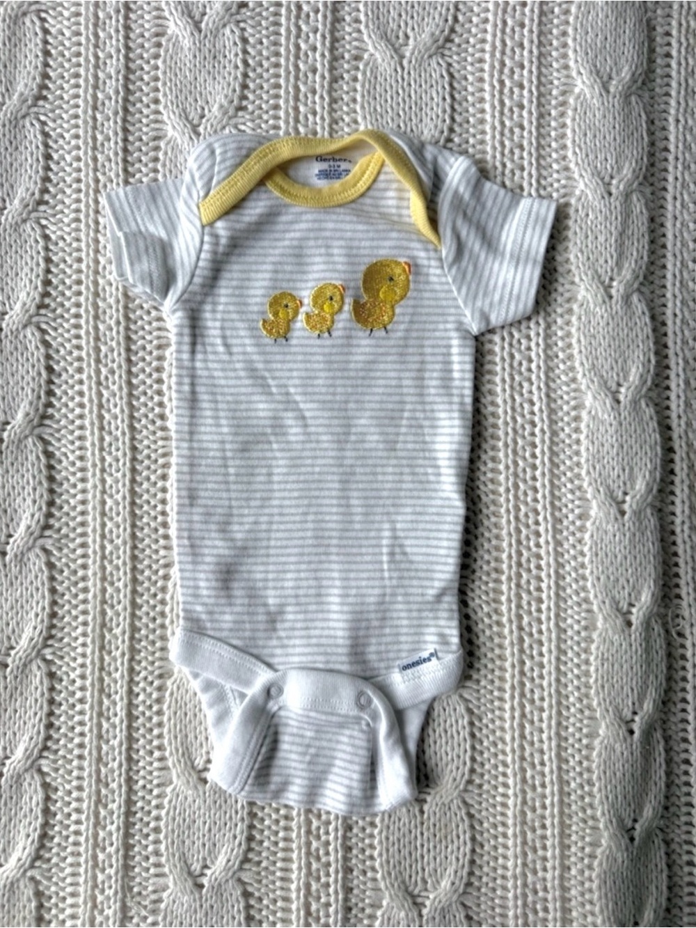 Gerber Gray Stripe One-Piece with Yellow Chick Appliqué